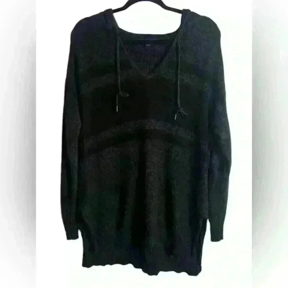 American Eagle Women’s Size Large Hooded Sweater Wool Black Grey Slouchy Knit